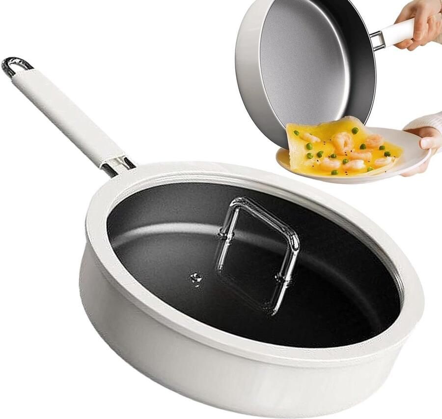 Braadpan met Deksel Antiaanbakpan Wok Veelzijdig Koken Titanium Keramische Laag 24 cm Wit