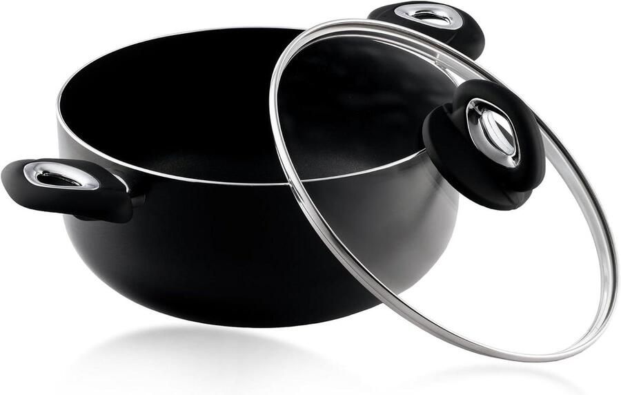 Braadpan met Deksel Casserole Pot Hapjespan Koken op Inductie Non-stick Coating 24 cm Zwart