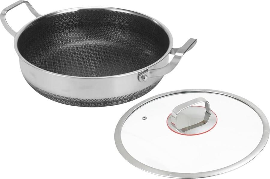 Grote braadpan Stoofpan met deksel Thuis koken Antiaanbaklaag 30 cm Zilver