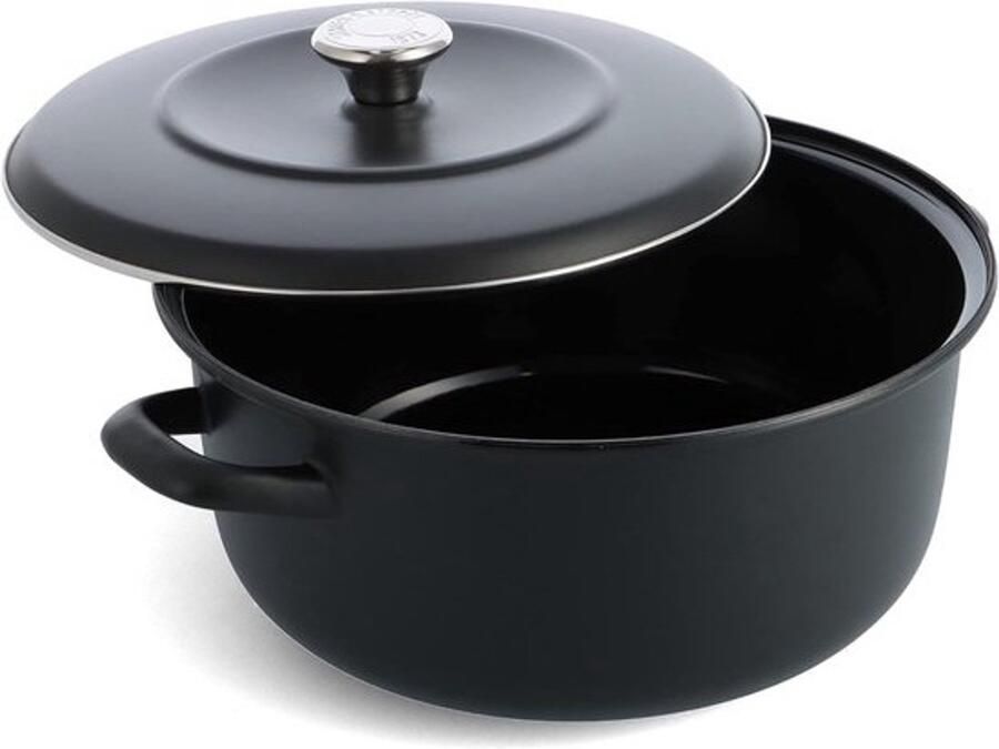 Braadpan met deksel Emaille stoofpan Langzaam garen Duits geëmailleerd ijzer 26 cm 5 Liter Mat zwart