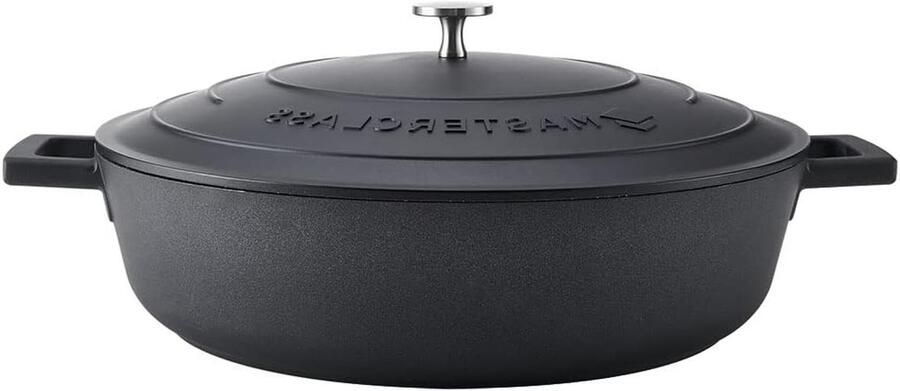 Braadpan Met Deksel Gietaluminium Pan Stoofschotels Maken Zelfbedruipend Deksel 5 Liter Zwart