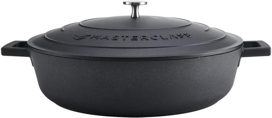 Braadpan Met Deksel Gietaluminium Pan Stoofschotels Maken Zelfbedruipend Deksel 5 Liter Zwart