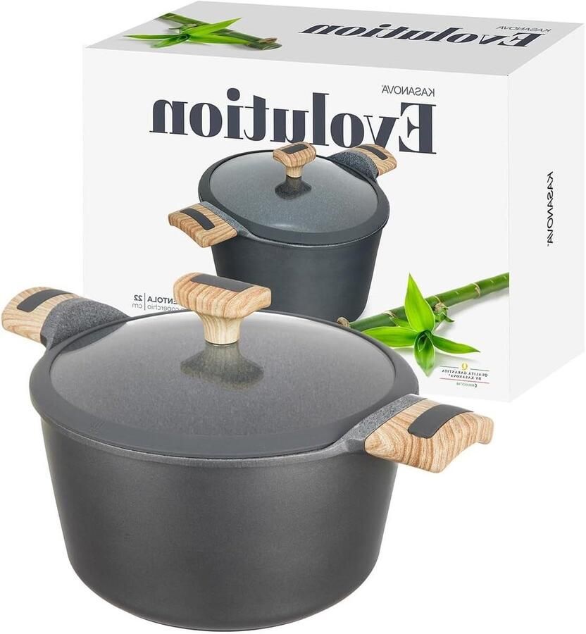 Braadpan met deksel Gietijzeren pan Gelijkmatig koken Antiaanbaklaag 22 cm Zwart