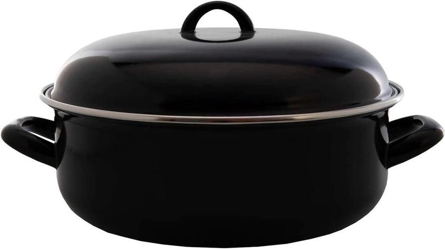 Braadpan met deksel Gietijzeren pan Langzaam Garen Gelijkmatige warmteverdeling 28 cm 6 Liter Zwart