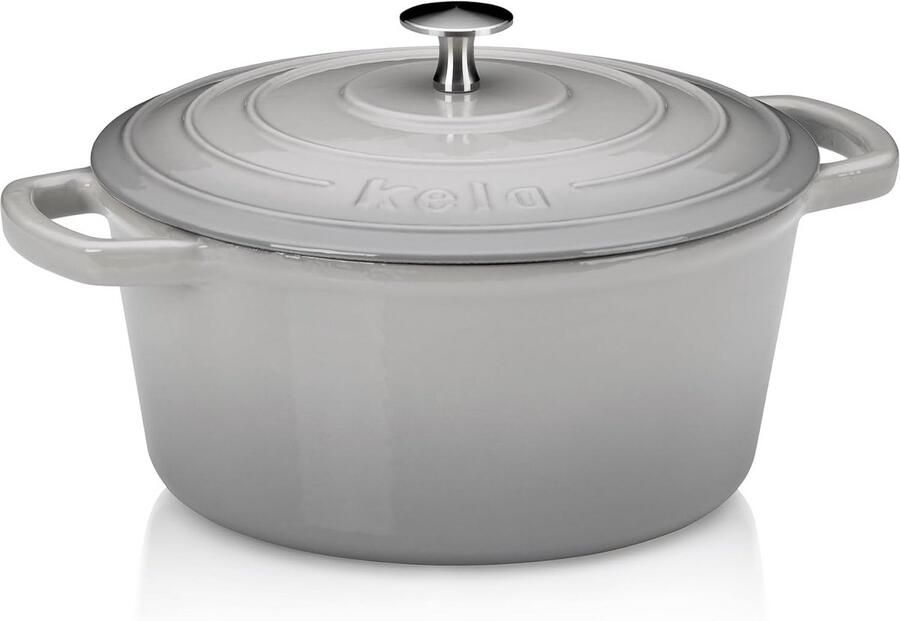 Braadpan met deksel Gietijzeren pan Langzaam garen Hoge warmteopslag 38 Liter Grijs