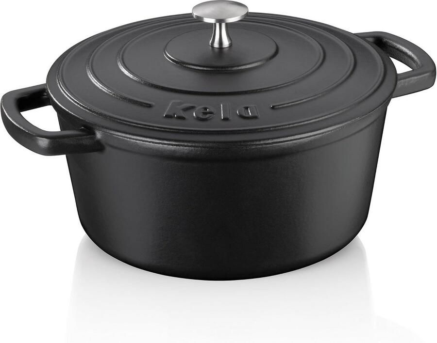 Braadpan met deksel Gietijzeren pan Langzaam garen Hoge warmteopslag 4 Liter Zwart