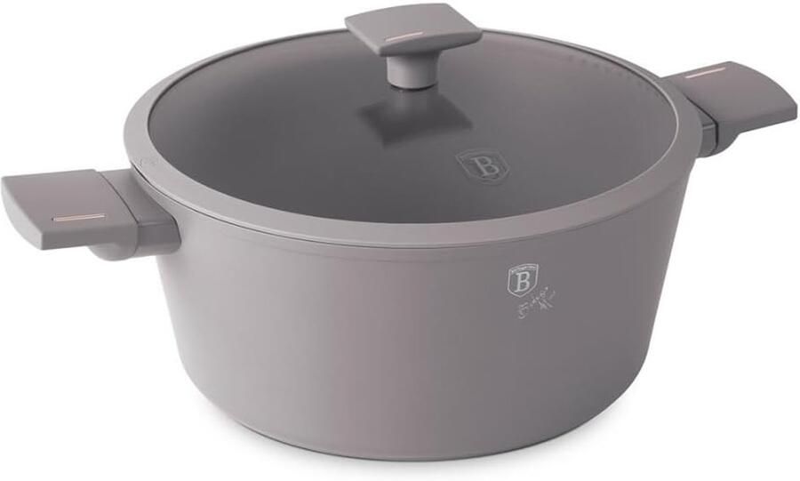 Braadpan met deksel Gietijzeren pan Langzaam garen Titanium antiaanbaklaag 30 cm diameter Taupe