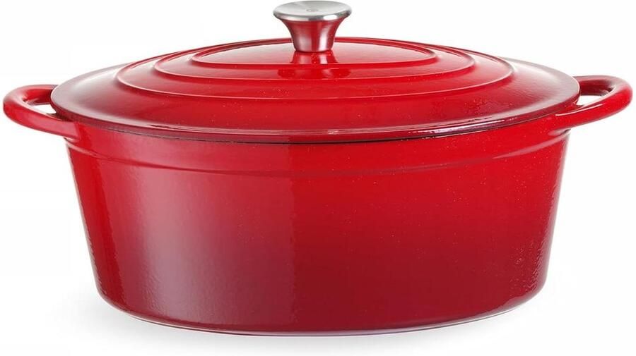 Braadpan Met Deksel Gietijzeren Pan Langzaam Garen Warmte Vasthoudend 69 Liter Rood