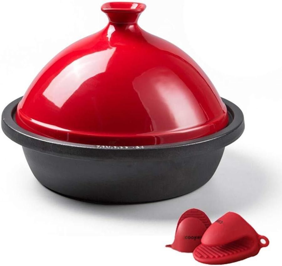 Braadpan met deksel Gietijzeren pan Langzaam koken Unieke conische vorm Niet gespecificeerd Rood