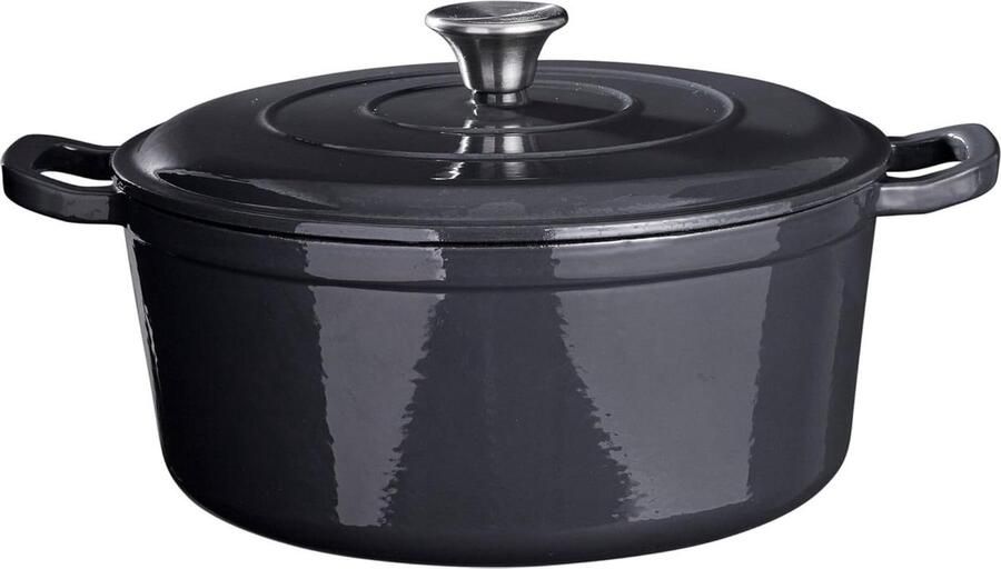 Braadpan met deksel Gietijzeren pan Stoofpan Langzaam Garen Geëmailleerde anti-aanbaklaag Ø 28 cm 5.1 Liter Grijs