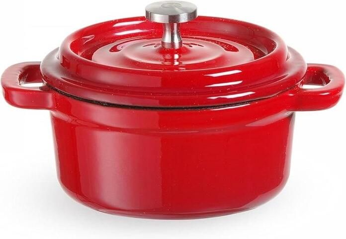 Braadpan met deksel Gietijzeren pan Stoofpan Langzaam koken Gelijkmatige warmteverdeling 13 cm Rood