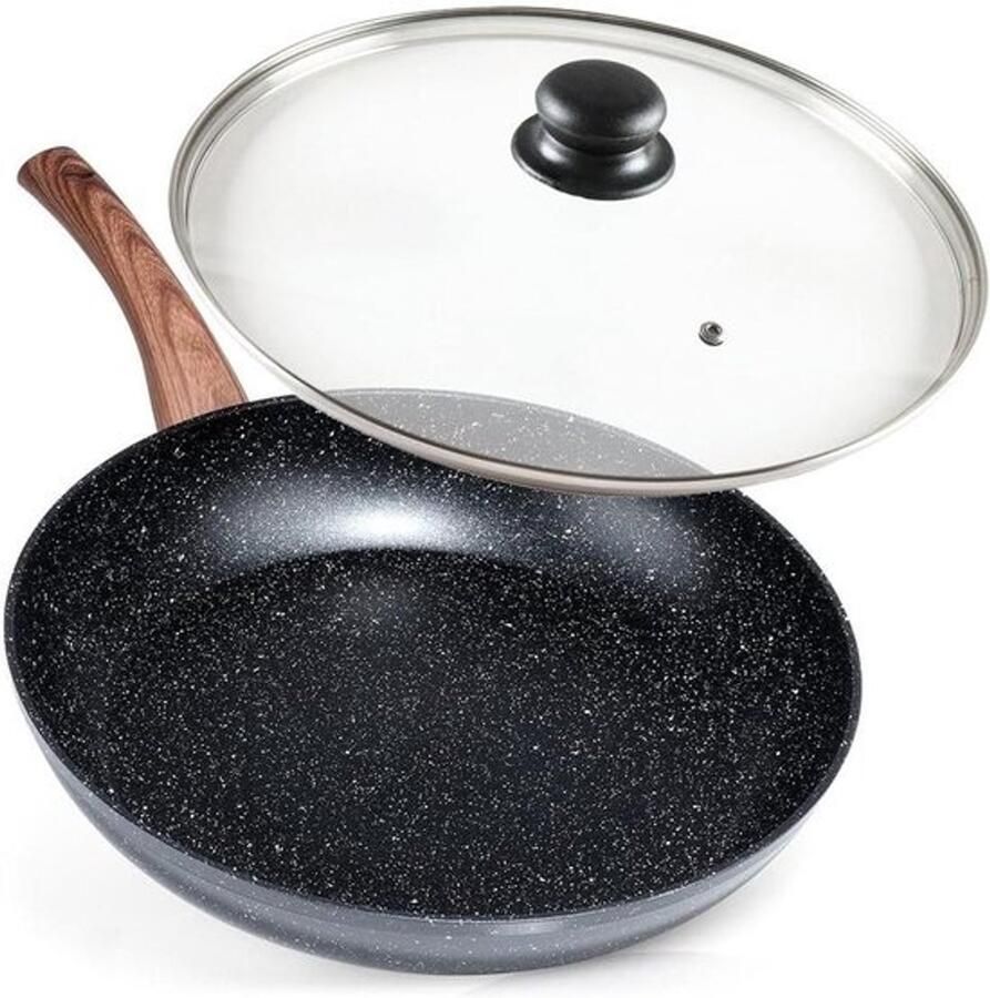 Braadpan met deksel Granieten pan Voor kleine porties Antiaanbaklaag 32 cm Grijs