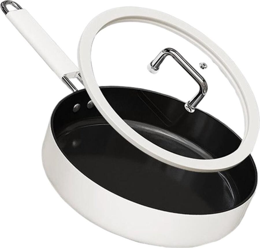 Braadpan met deksel Keramische pan Moeiteloos koken Titanium coating 24 cm Wit en zwart