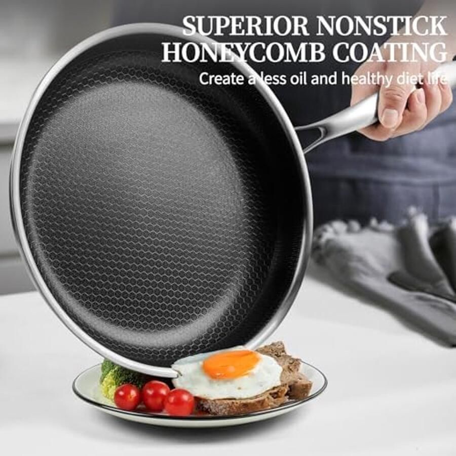 Braadpan met deksel Koekenpan antiaanbak Dagelijks koken Vaatwasser ovenbestendig 24 cm Zilver