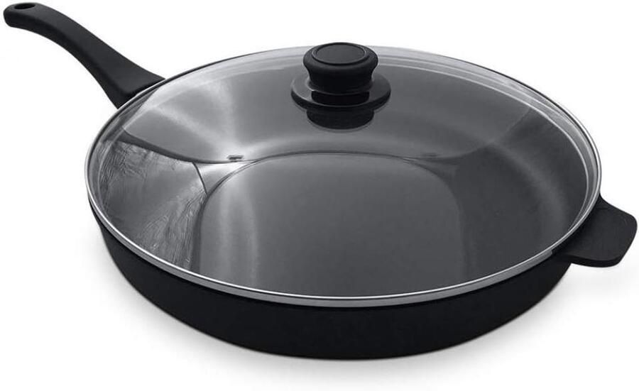 Braadpan met Deksel Koekenpan Koopjespan Gelijkmatig Braden Gietaluminium Handgegoten Ø 24 cm Zwart