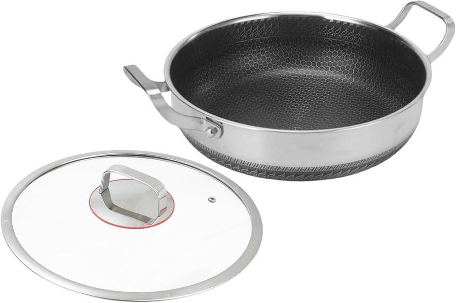 Braadpan Met Deksel Koekenpan Sauteerpan Aanbraden Bakken Stoven Antiaanbak Dubbele Handvatten 26 28 30 cm Zilver