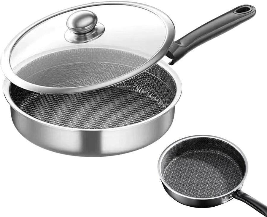 Braadpan met Deksel Koekenpan Sauteerpan Ontbijt Bereiden Krasbestendige Afwerking 26 cm Zilver