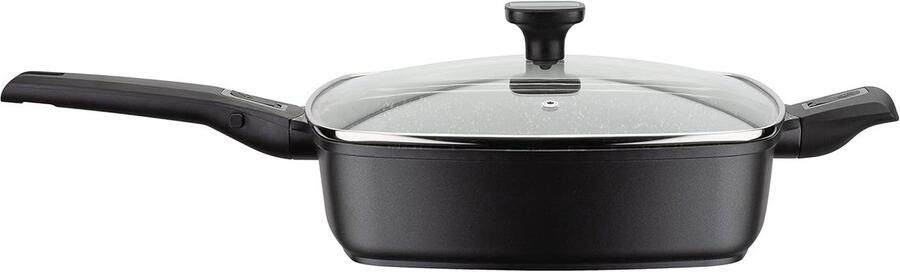 Braadpan met deksel Koekenpan Serveerpan Allround Koken Eenvoudig Handvat Systeem 28x28 cm Zwart