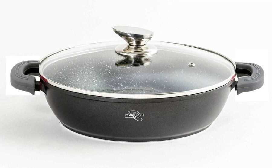 Braadpan met Deksel Koekenpan Serveerschaal Koken en Braden Grote Warmteverdeling 32 cm Zwart