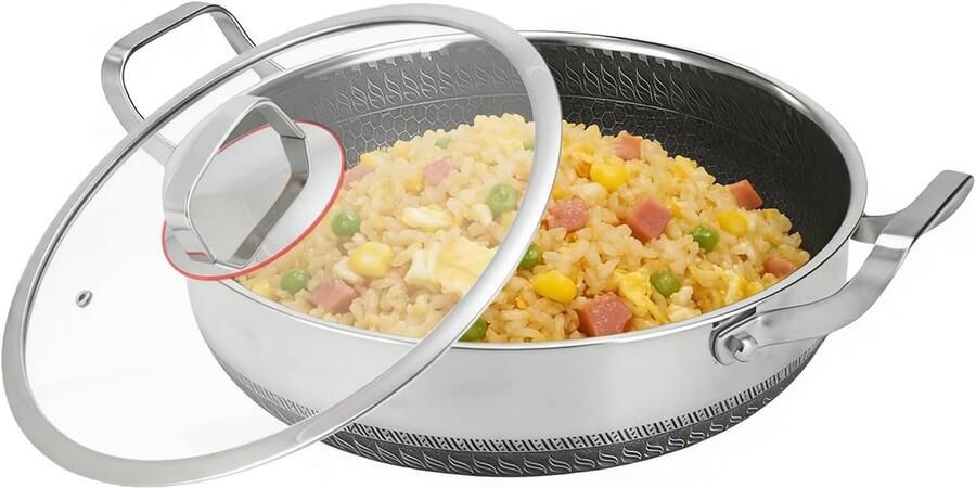 Braadpan Met Deksel Kookpan Keukengerei Bakken Braden Antiaanbaklaag Dubbele Handvatten 26 28 30 CM Zilver