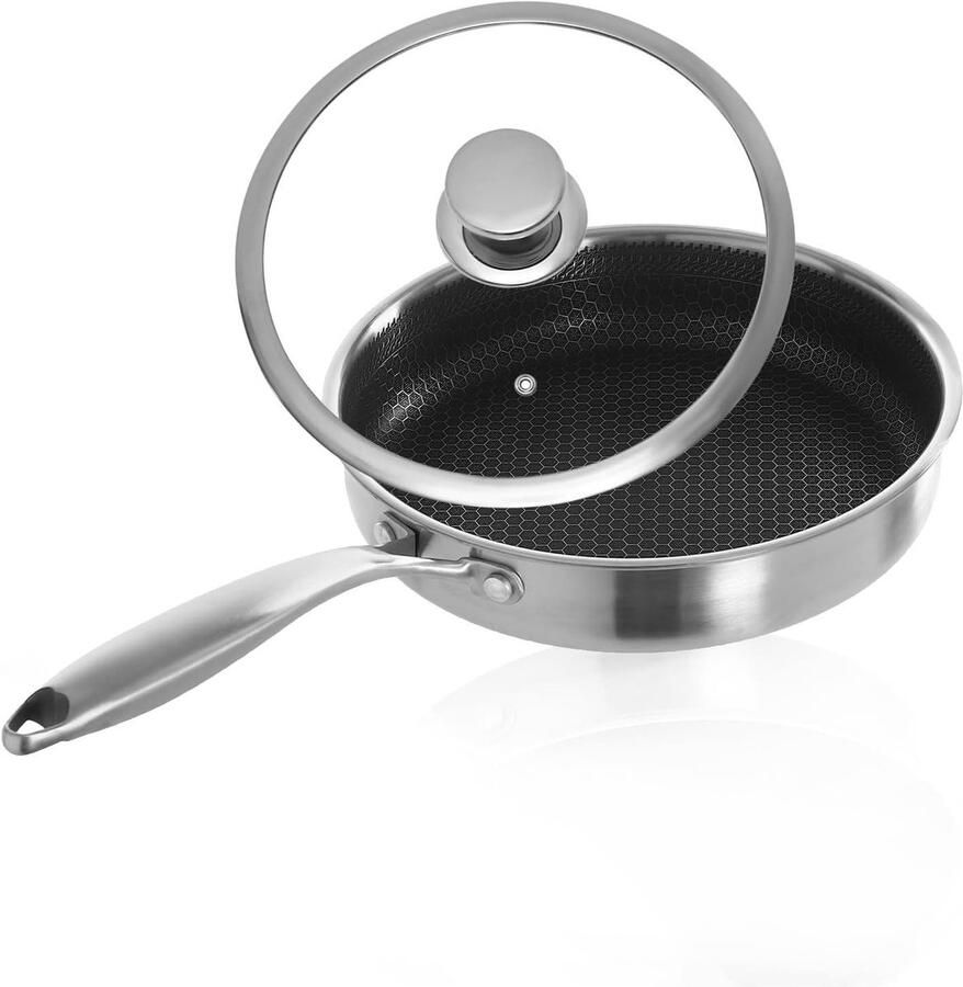 Braadpan met deksel Kookpan met anti-aanbaklaag Dagelijks koken Gelijkmatige warmteverdeling 26 cm diameter Zilver