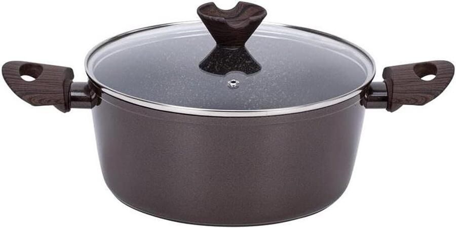 Braadpan met deksel Kookpan Sauspan Gezond Koken Marmer Anti-aanbaklaag 20 cm Bruin
