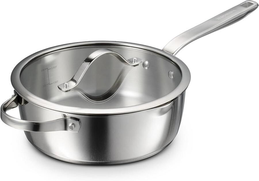 Braadpan met deksel Kookpan Stoofpan Gelijkmatig Koken Tri-Ply Basis 35 Liter Zilverkleurig