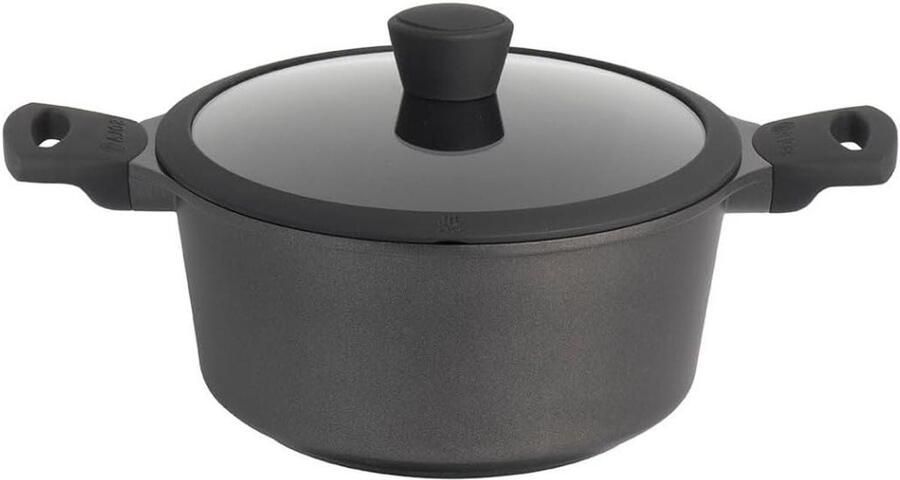 Braadpan met deksel Kookpan Stoofpan Gezond Koken PFAS-vrije keramische laag 28 cm Zwart