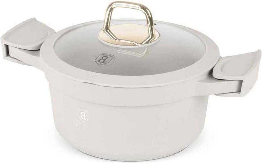 Braadpan met deksel Kookpan Stoofpan Gezond Koken Titanium coating 20 cm 2.8 liter Crèmekleurig