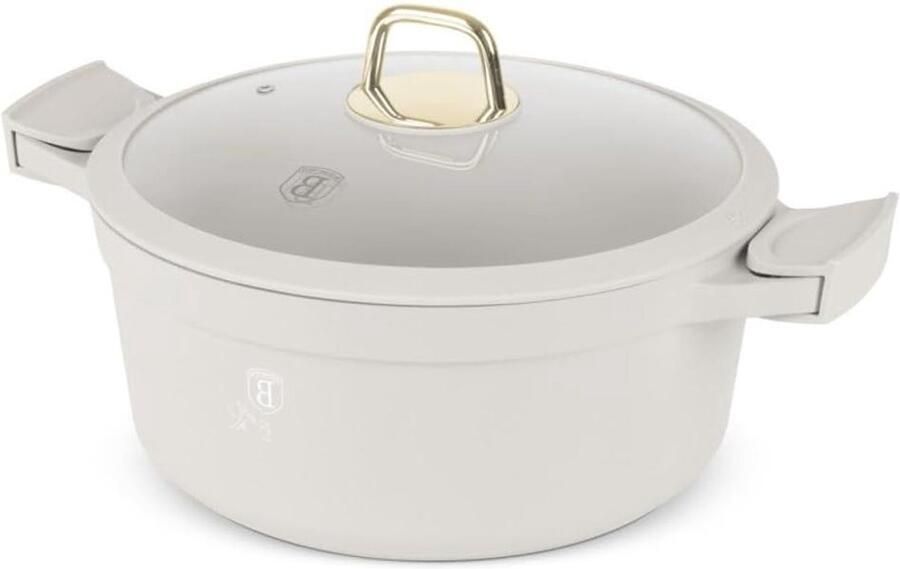 Braadpan met Deksel Kookpan Stoofpan Grote Maaltijden Bereiden Titanium Antiaanbaklaag 28 cm 6.6 Liter Crèmekleurig