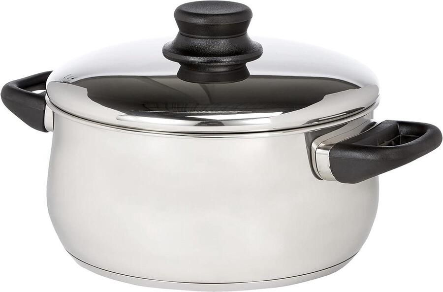 Braadpan met Deksel Kookpan Stoofpan Lange Garen Hitte-isolerende Handgrepen 22 cm 4 Liter Zilver