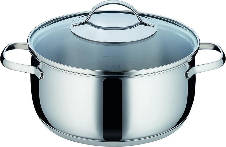 Braadpan met deksel Kookpot Stoofpot Langzaam Garen Inductie Capsulebodem 28 liter inhoud Zilverkleurig