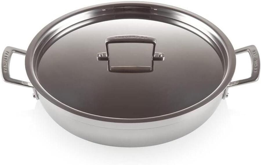 Braadpan met deksel Ondiepe pan Sauteerpan Vetarm koken 3-laags roestvrij staal 30 cm Zilverkleurig