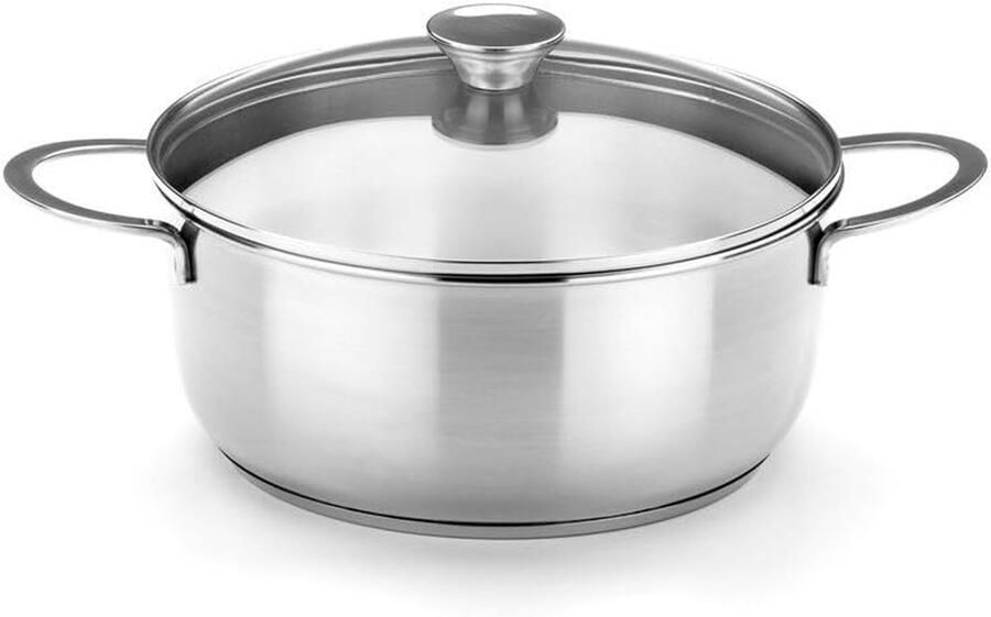 Braadpan met deksel Kookpan sauspan Langzaam garen Drievoudige warmtedifusiebasis 22 cm diameter Zilverkleurig