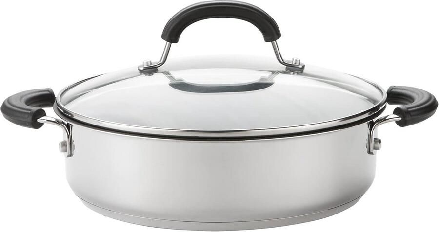 Braadpan met Deksel Roestvrij Staal Gelijkmatig Koken Antiaanbak Systeem 30cm Diameter Zilver
