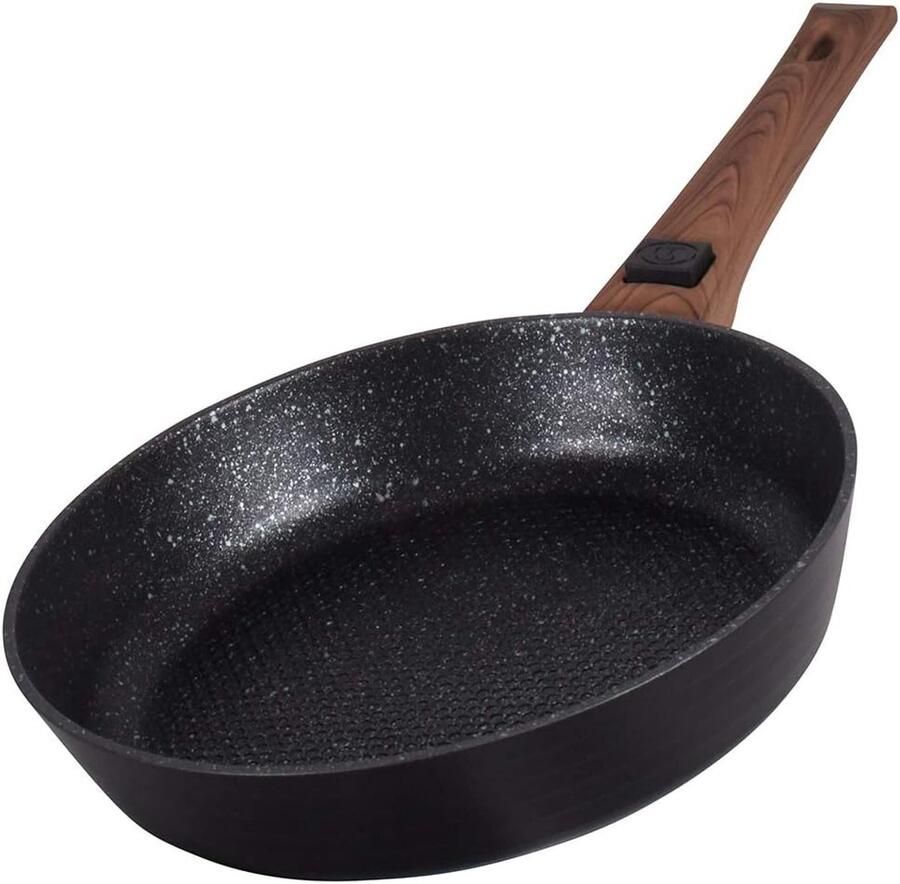 Braadpan met deksel Serveerschotel aluminium Gezond koken Afneembare handgreep 24 cm Zwart
