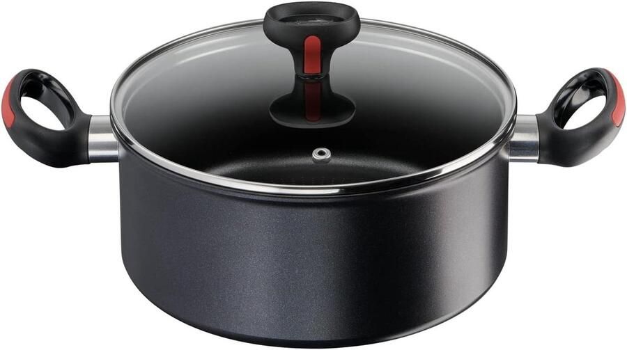 Braadpan met Deksel Soeppan Stoofpan Koken en Stoven Thermosignaal Temperatuurweergave Ø 24 cm Zwart Rood