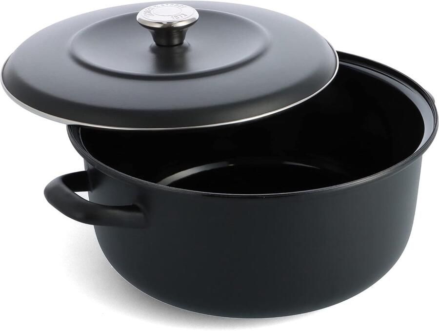 Braadpan met deksel Stoofpan Emaille Langzaam Garen Duits geëmailleerd ijzer 26 cm 5 Liter Mat Zwart
