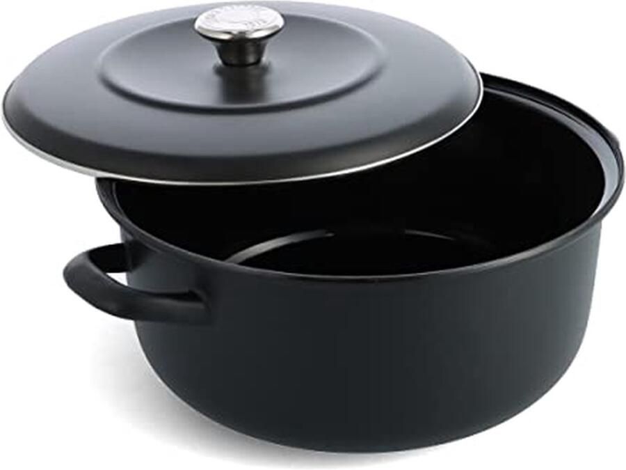 Braadpan met deksel Stoofpan gietijzer Langzaam garen Duits geëmailleerd ijzer 26 cm 5 liter Mat zwart