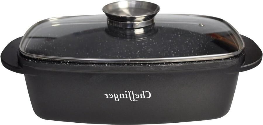 Braadpan met deksel Stoofpan kookpan Lekker koken Marmer coating 32 cm diameter Zwart