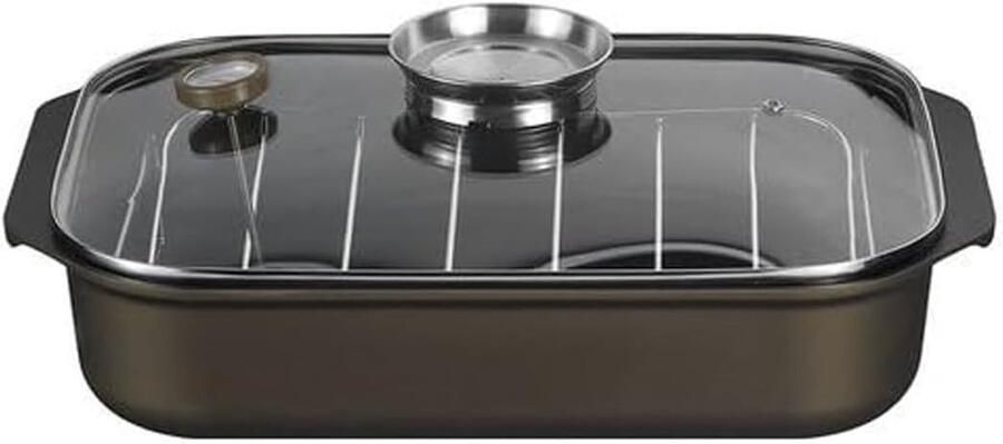 Braadpan met Grill Ovenbrander Roaster Gezond Koken Krasbestendig Ontwerp 34 x 25 cm Brons