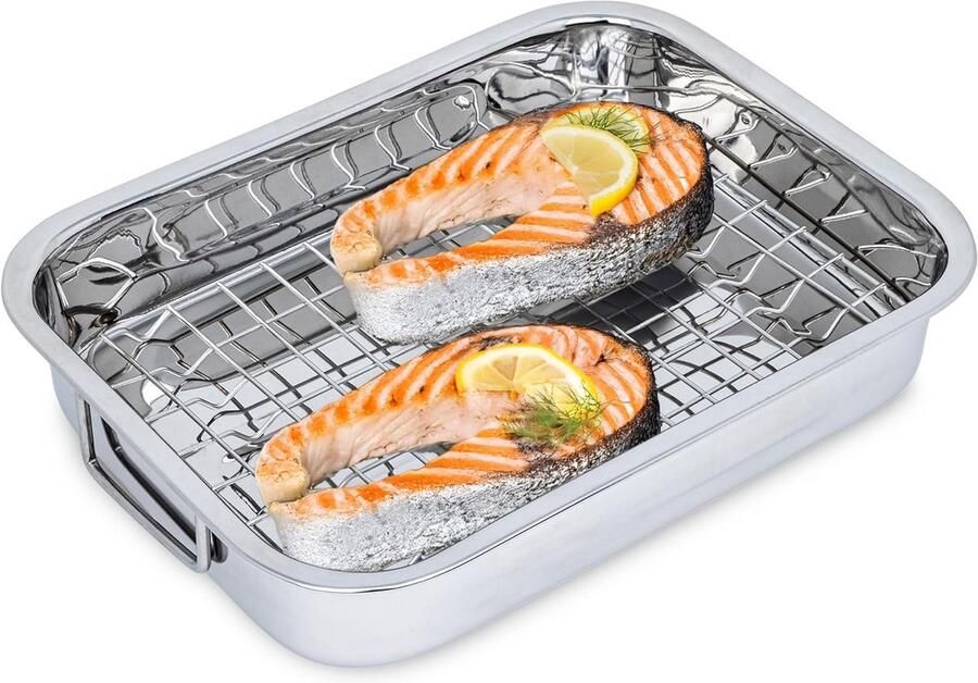 Braadpan met grillrooster 32 cm – roestvrijstaal oven en grill inklapbare handgrepen vaatwasmachinebestendig