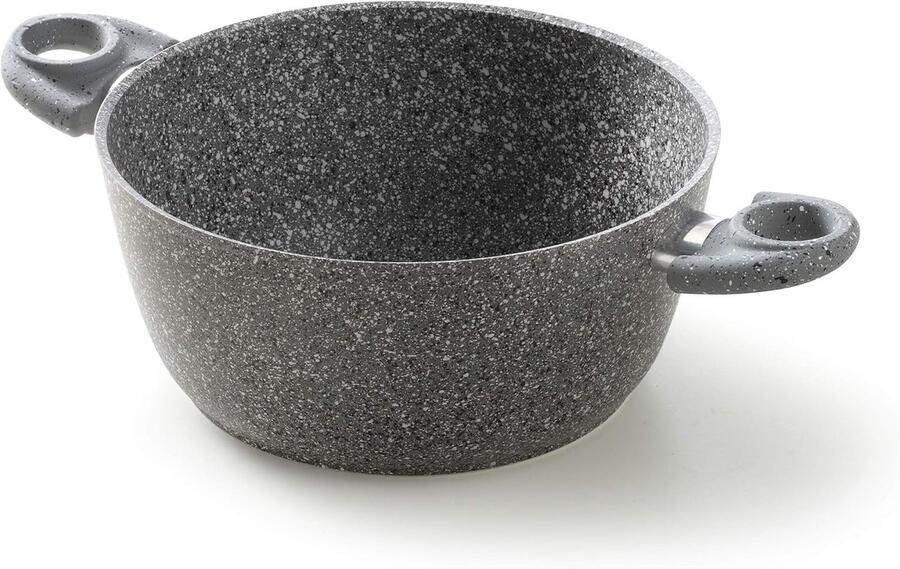 Braadpan met handgrepen Kookpan met deksel Gezond Koken Natuurlijke steen-effect coating Diameter 20 cm Zwart