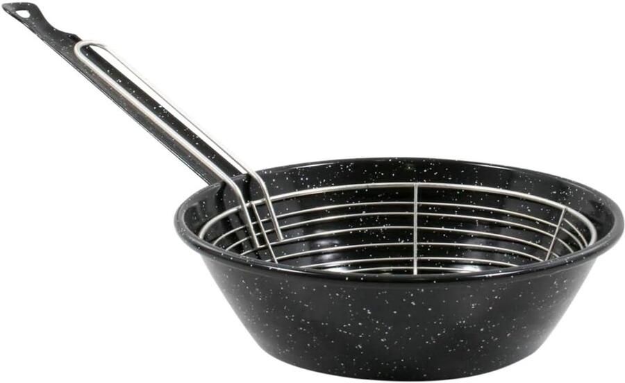 Braadpan met mand Koekenpan Emaille Koken en Serveren Dubbel Gecoat Emaille 22 cm Zwart