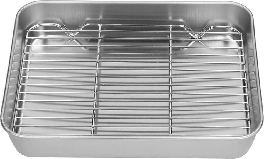 Braadpan met rek Oven bakvorm Vlees braden Roestvrij staal 23.5 x 17.5 CM Zilver