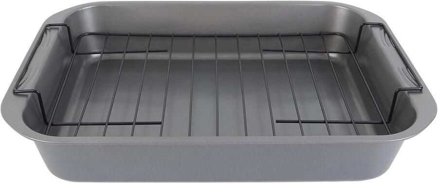 Braadpan met Rek Ovenschaal Bakplaat Gerechten Bereiden Anti-aanbak Koolstofstaal 14.8x11 Inch Zwart