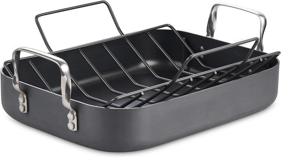 Braadpan met rek Roaster Pan Bakvorm Oven Gebruik Hard Geanodiseerd 45 x 30 cm Zwart