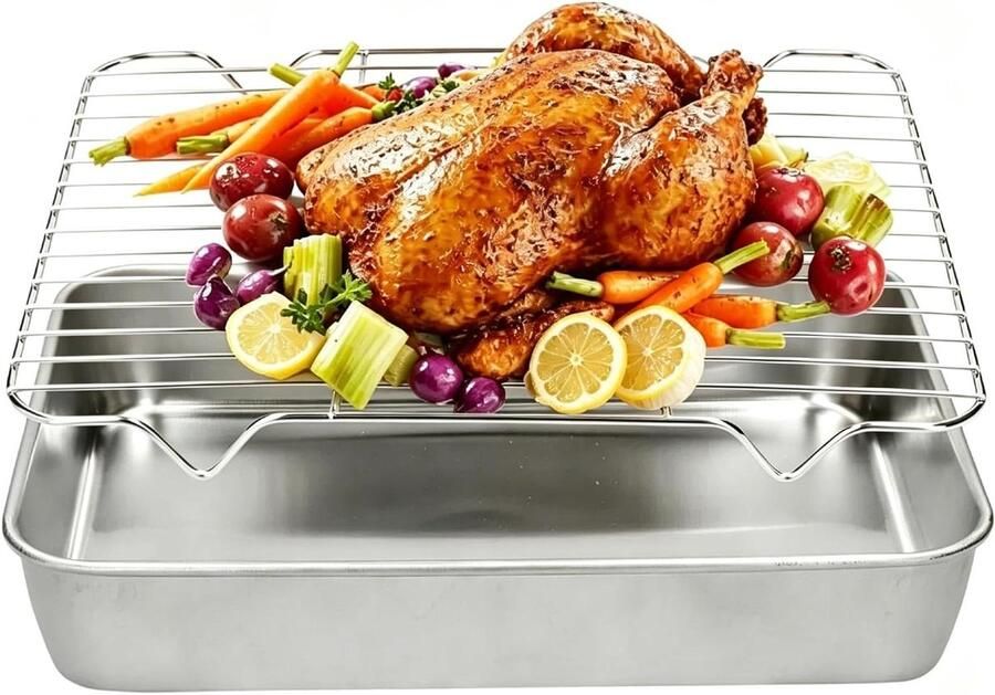 Braadpan met rek Roestvrijstaal bakvorm Koken en bakken Gezond materiaal 23.5 x 17.5 cm Zilver