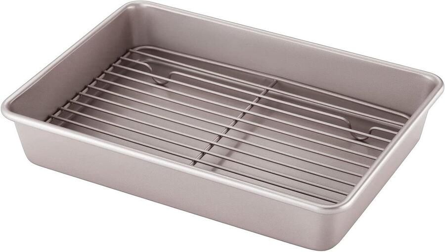 Braadpan met rooster Bakplaat taart pizza Bakken braden Roestvrij staal 35x25x6cm Champagne goud