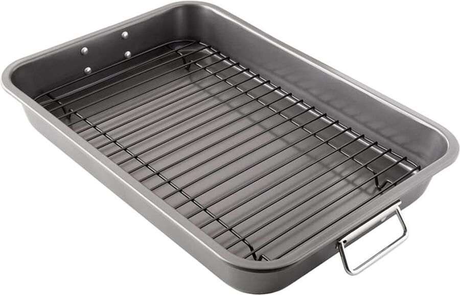 Braadpan met rooster Oven bakplaat Vlees braden Antiaanbaklaag 40 x 28 cm Grijs